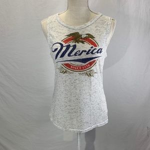 ERXVXP Sleeveless Merica Burnout White Tank Size Small